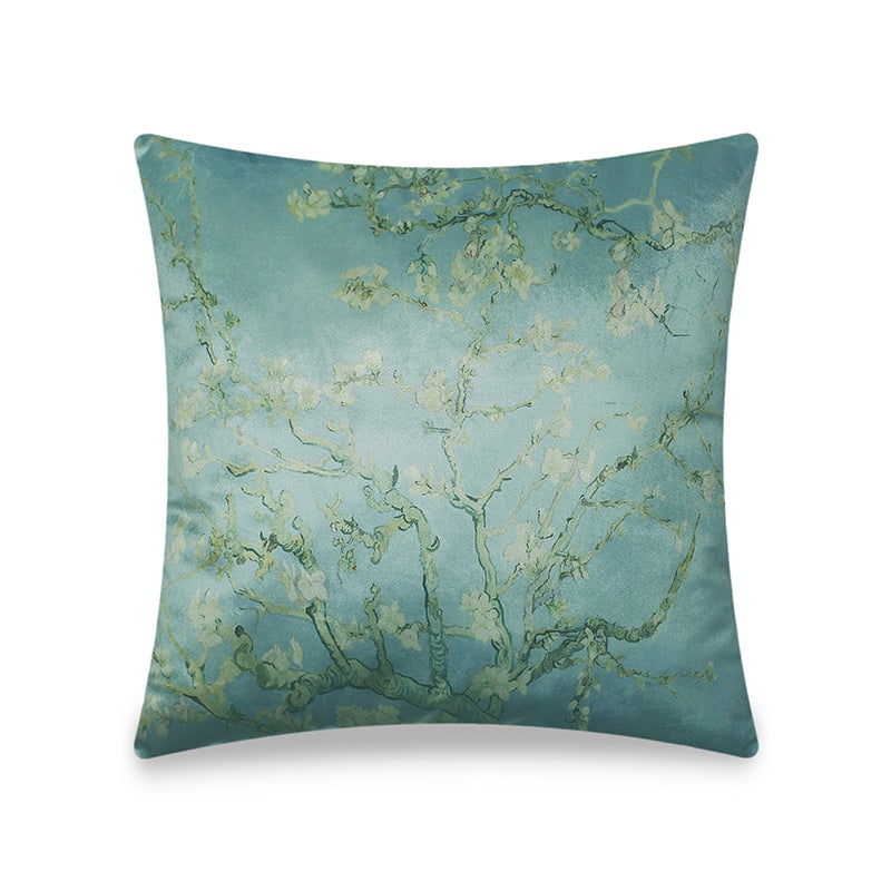 Green Velvet Cushion Cover Vincent Van Gogh's Almond Blossom Paint Decorative Pillow Cover Home Decor Throw Pillow for Sofa 45x45 cm 18x18 In