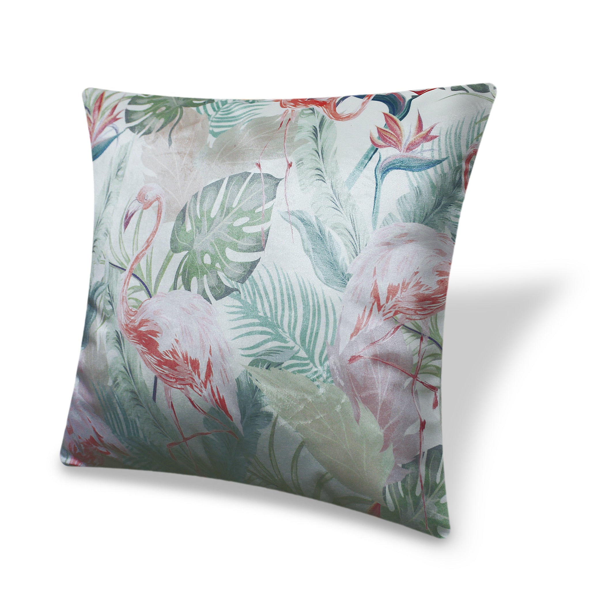 Velvet Cushion Cover Watercolor Flamingo and Floral Decorative Pillow Cover Home Decor Throw Pillow for Couch Sofa Chair Bedroom 45x45 cm 18x18 In