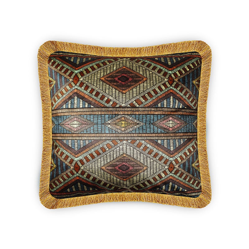 Brown Velvet Cushion Cover Aztec Geometric Decorative Pillow Cover Home Decor Throw Pillow for Sofa Chair Couch Bedroom 45x45 cm 18x18 In