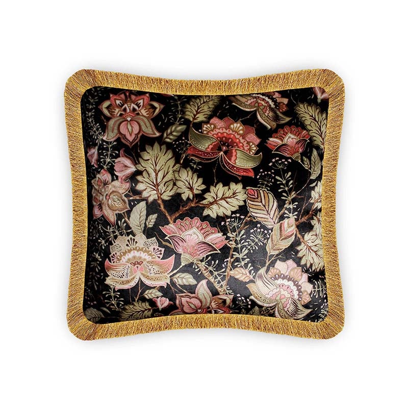 Black Velvet Cushion Cover Exotic Floral Decorative Pillow Cover Home Decor Throw Pillow for Sofa Chair Couch Bedroom 45x45 cm 18x18 In