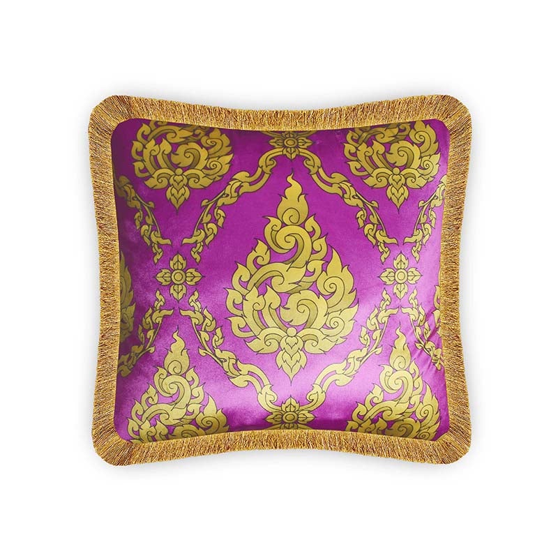 Purple Velvet Cushion Cover Ethnic Geometric Decorative Pillowcase Home Decor Throw Pillow for Sofa Chair Bedroom 45x45 cm 18x18 In