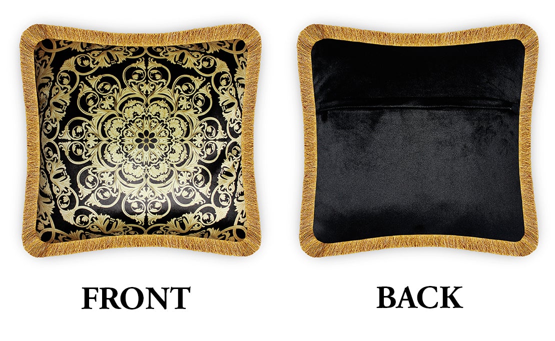 Black Velvet Cushion Cover Baroque Floral Decorative Pillowcase Classic Home Decor Throw Pillow for Sofa Chair Living Room 45x45 cm 18x18 In