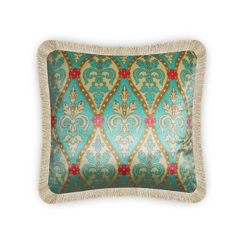 Green Velvet Cushion Cover Baroque Geometric Decorative Pillow Cover Classic Home Decor Throw Pillow for Sofa Chair Couch Bedroom 45x45 cm 18x18 In