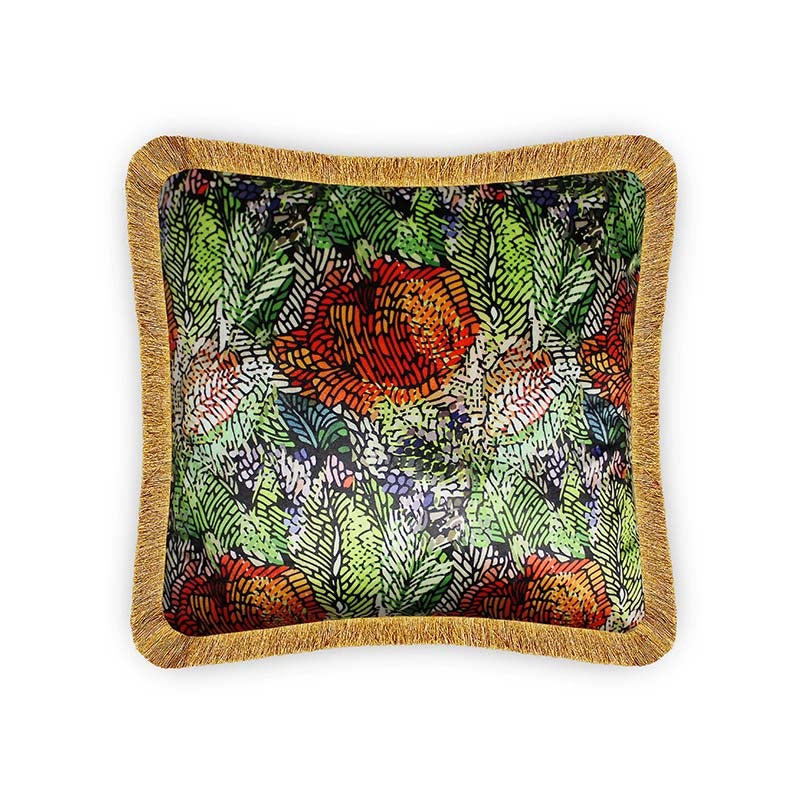  Velvet Cushion Cover Exotic Flower Decorative pillowcase Home Decor Abstract Floral Décor Throw Pillow for Sofa Chair Bedroom Living Room Multi Color 45x45cm (18x18 Inches)