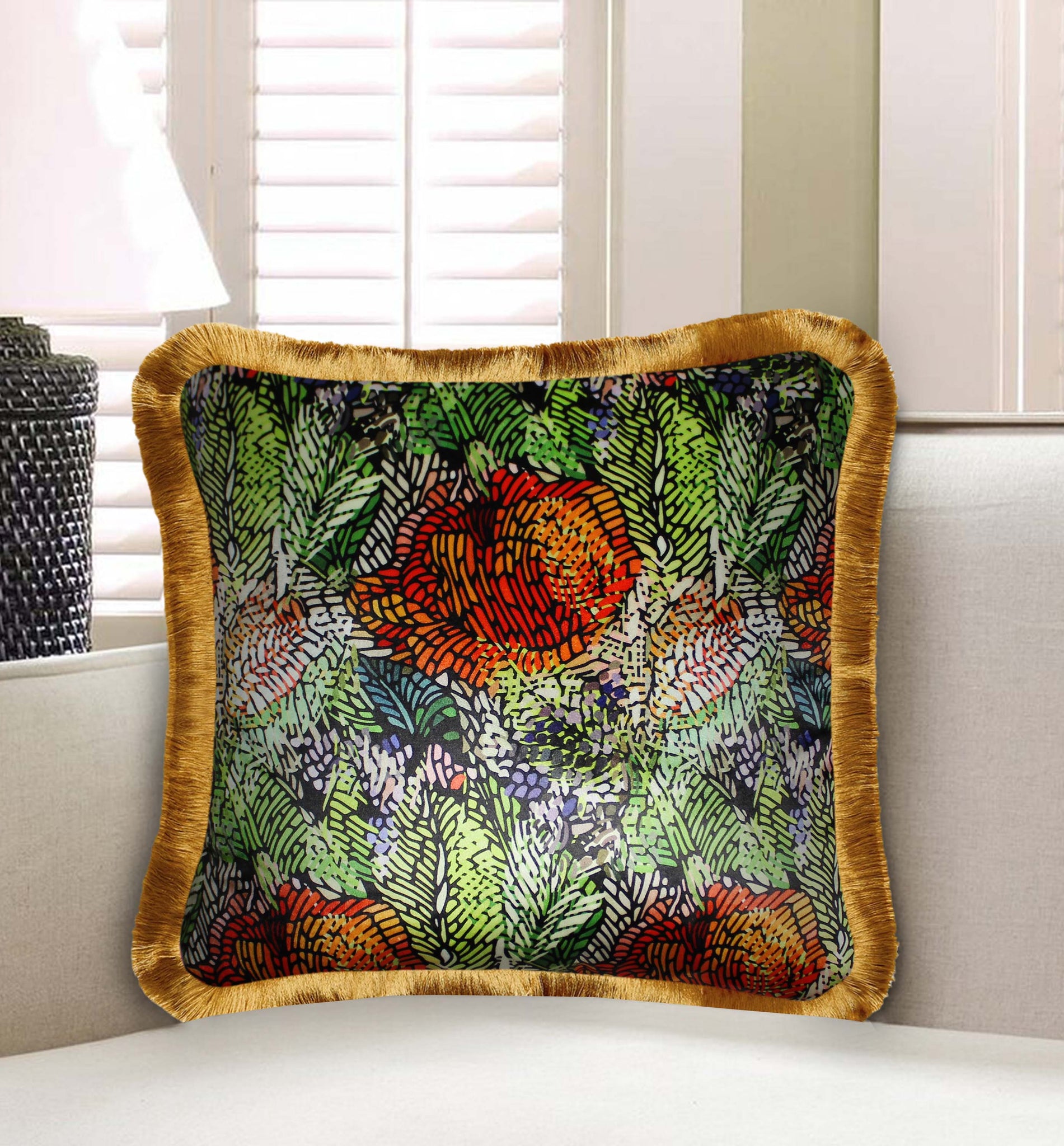  Velvet Cushion Cover Exotic Flower Decorative pillowcase Home Decor Abstract Floral Décor Throw Pillow for Sofa Chair Bedroom Living Room Multi Color 45x45cm (18x18 Inches)