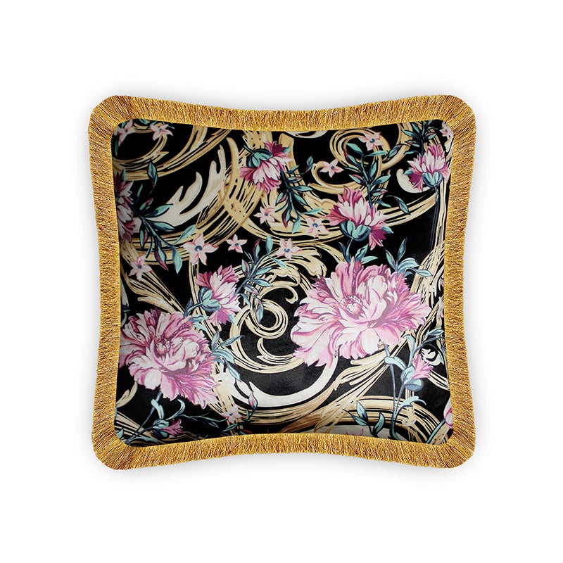  Velvet Cushion Cover Exotic Flower Decorative pillowcase Floral and Baroque Swirl Décor Throw Pillow for Sofa Chair Bedroom Living Room Multi Color 45x45cm (18x18 Inches)