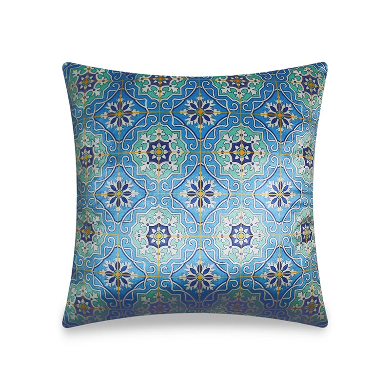 Blue Velvet Cushion Cover Traditional Moroccan Tile Decorative Pillowcase Vintage Home Décor Throw Pillow for Sofa Chair Couch Bedroom 45x45 cm 18x18 In