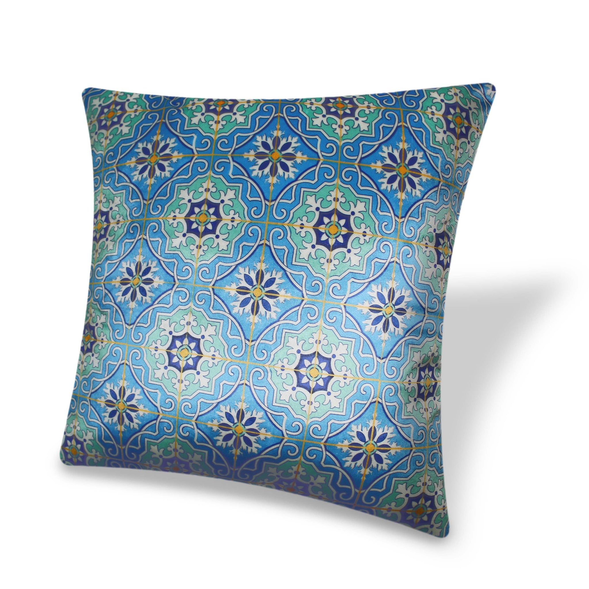 Blue Velvet Cushion Cover Traditional Moroccan Tile Decorative Pillowcase Vintage Home Décor Throw Pillow for Sofa Chair Couch Bedroom 45x45 cm 18x18 In