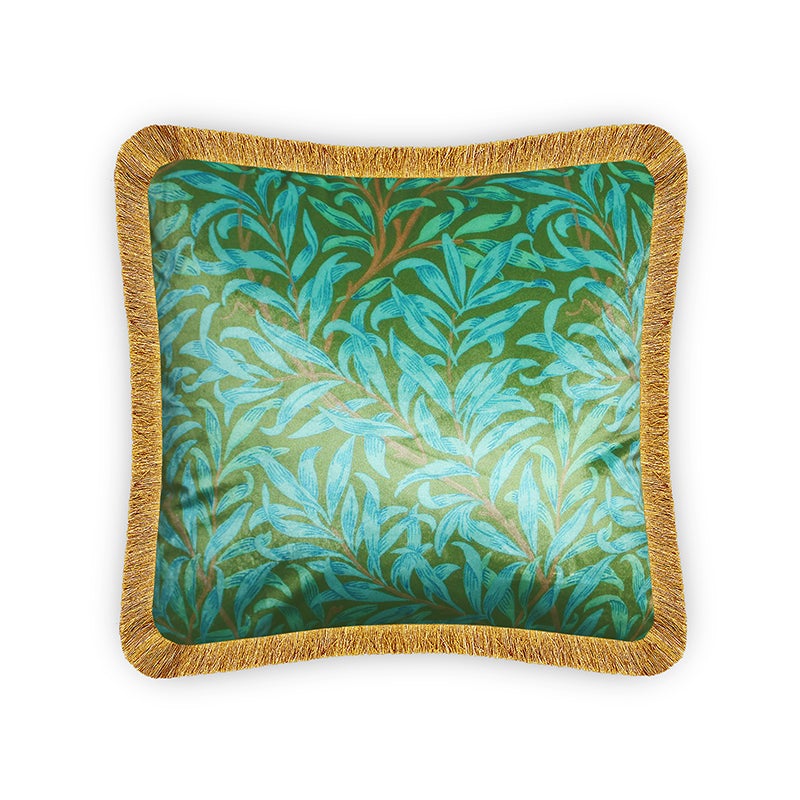 Turquoise Velvet Cushion Cover William Morris Botanic Leaf Decorative Pillowcase Vintage Home Décor Throw Pillow for Sofa Chair Couch Bedroom 45x45 cm 18x18 In