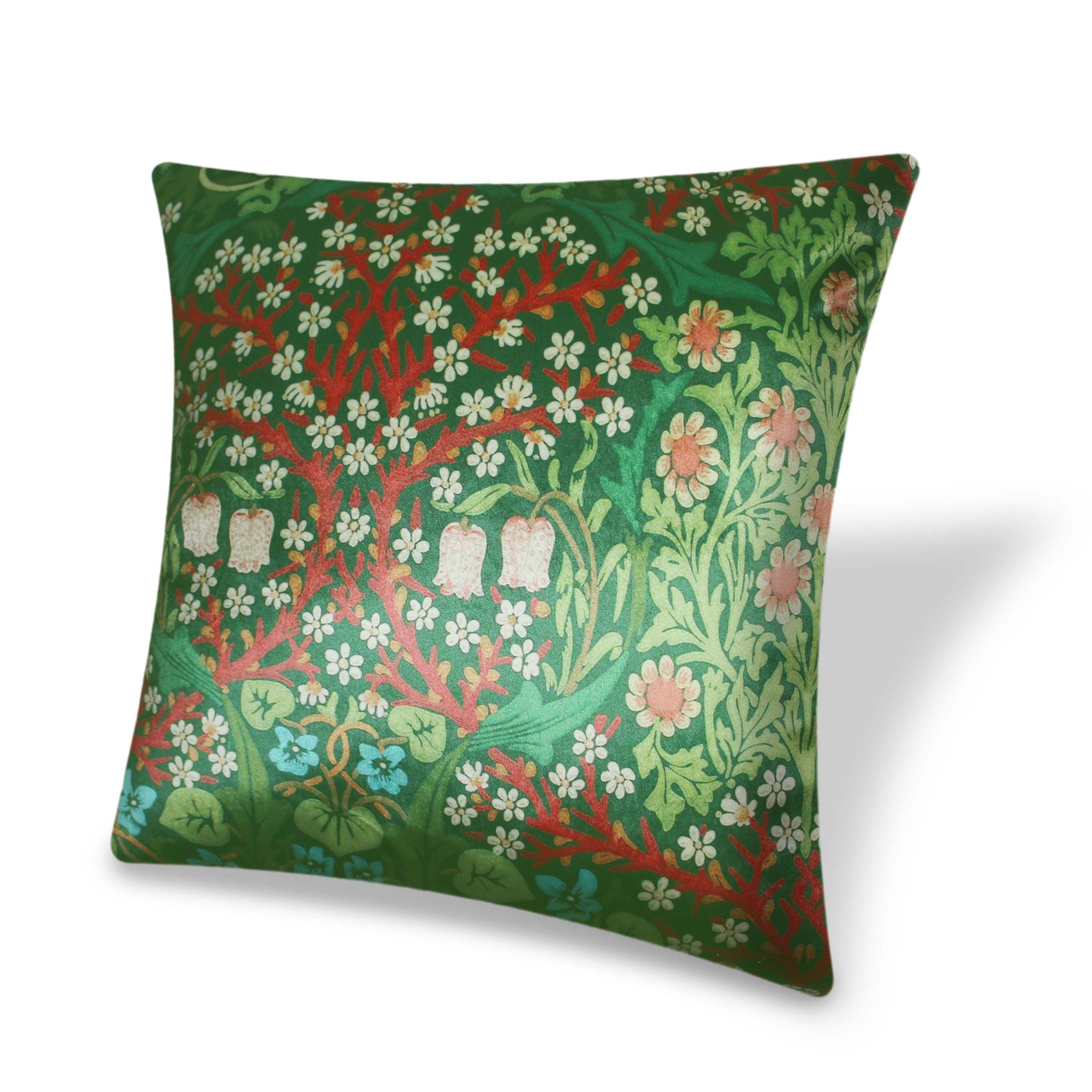 Velvet Cushion Cover Botanic Leaf and Flower Decorative pillowcase Iconic William Morris Floral Décor Throw Pillow for Sofa Chair Bedroom Living Room Multi Color 45x45cm (18x18 Inches)