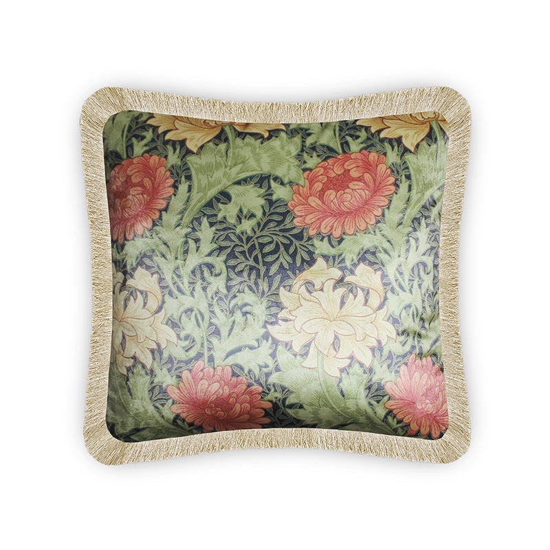 Beige Velvet Cushion Cover William Morris Floral Decorative Pillowcase Vintage Home Décor Throw Pillow for Sofa Chair Couch Bedroom 45x45 cm 18x18 In