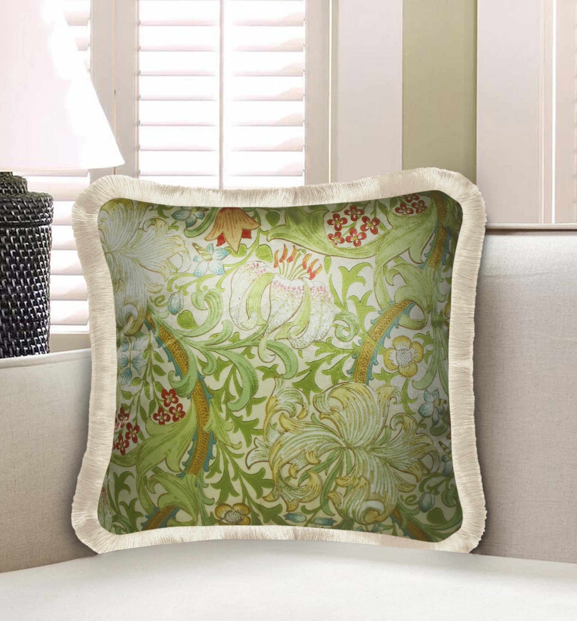 Green Velvet Cushion Cover William Morris Botanic Leaf Decorative Pillowcase Vintage Home Décor Throw Pillow for Sofa Chair Couch Bedroom 45x45 cm 18x18 In
