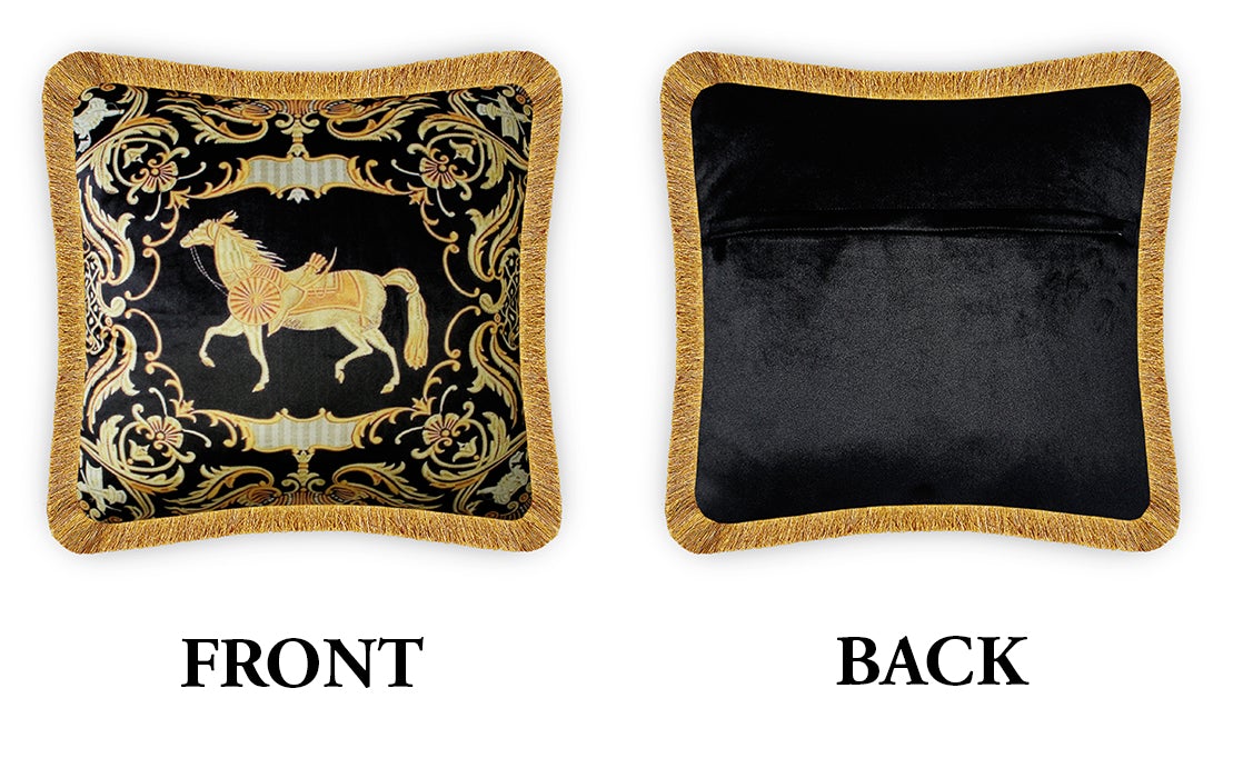  Velvet Cushion Cover Embroidery Imitated Baroque Horse Decorative pillowcase Classic Motif Décor Throw Pillow for Sofa Chair 45x45cm 18x18 Inches