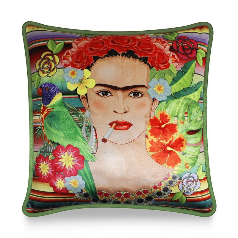  Velvet Cushion Cover, Frida Kahlo and Floral Decorative Pillowcase, Modern Home Decor Wysada for Sofa Chair Bedroom Living Room, Multicolor, 45x45cm, (18x18 Inches).