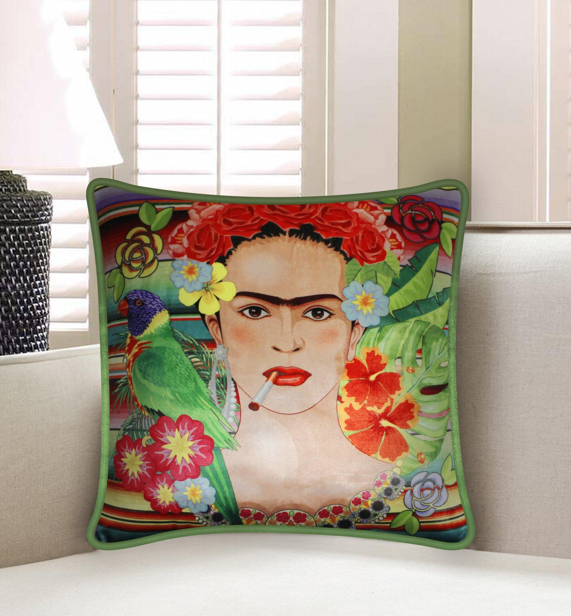  Velvet Cushion Cover, Frida Kahlo and Floral Decorative Pillowcase, Modern Home Decor Wysada for Sofa Chair Bedroom Living Room, Multicolor, 45x45cm, (18x18 Inches).