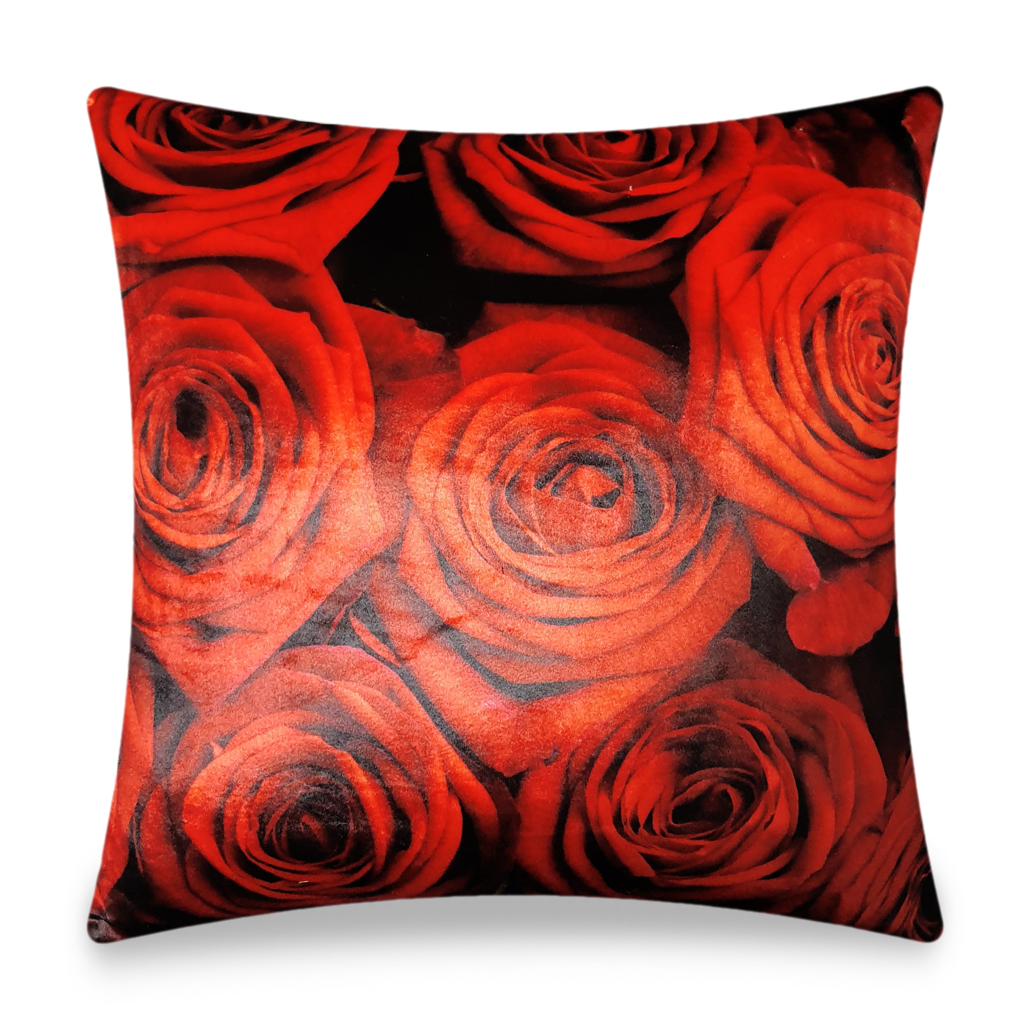 Red Velvet Cushion Cover Pure Red Rose Close-up Photo Decorative Pillowcase Modern Home Decor Throw Pillow for Sofa Chair 45x45 cm 