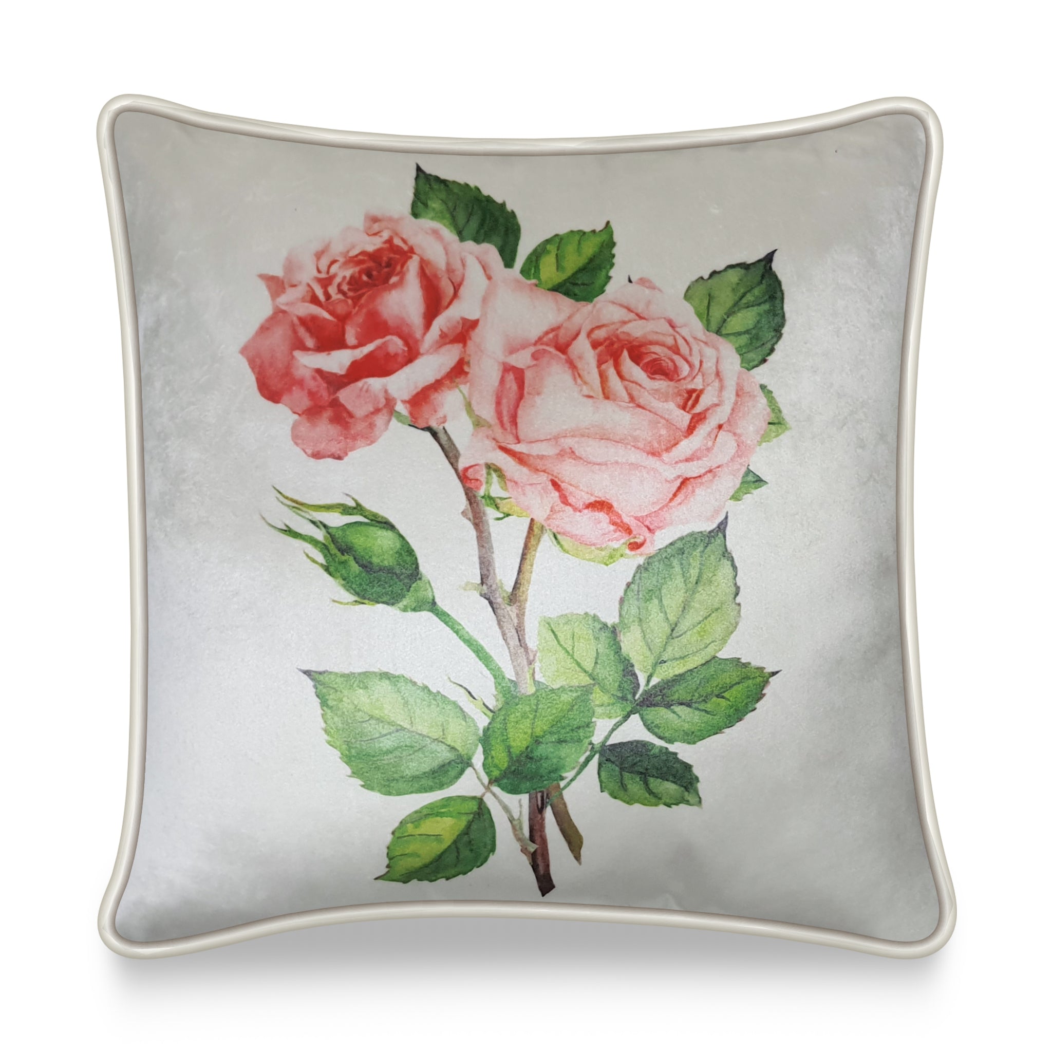 White Velvet Cushion Cover Flourish Rose Bouquet Decorative Pillowcase Classic Home Decor Throw Pillow for Sofa Chair 45x45 cm 