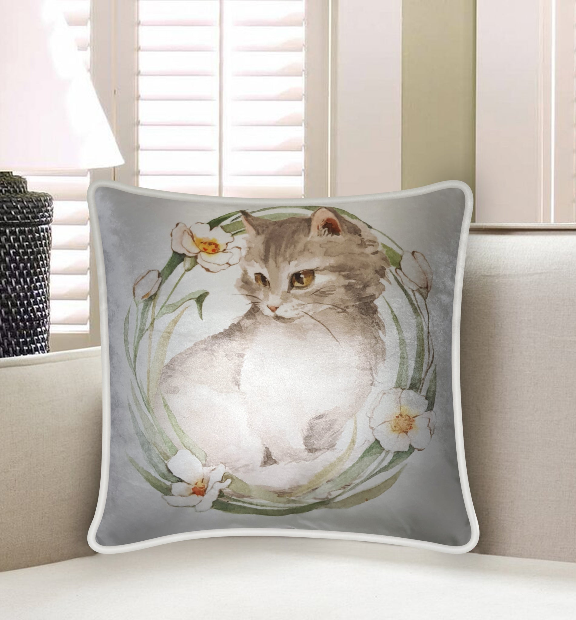  Velvet Cushion Cover Cute Kitten and Flowers Decorative Pillowcase Modern Home Decor Throw Pillow for Sofa Chair 45x45 cm 