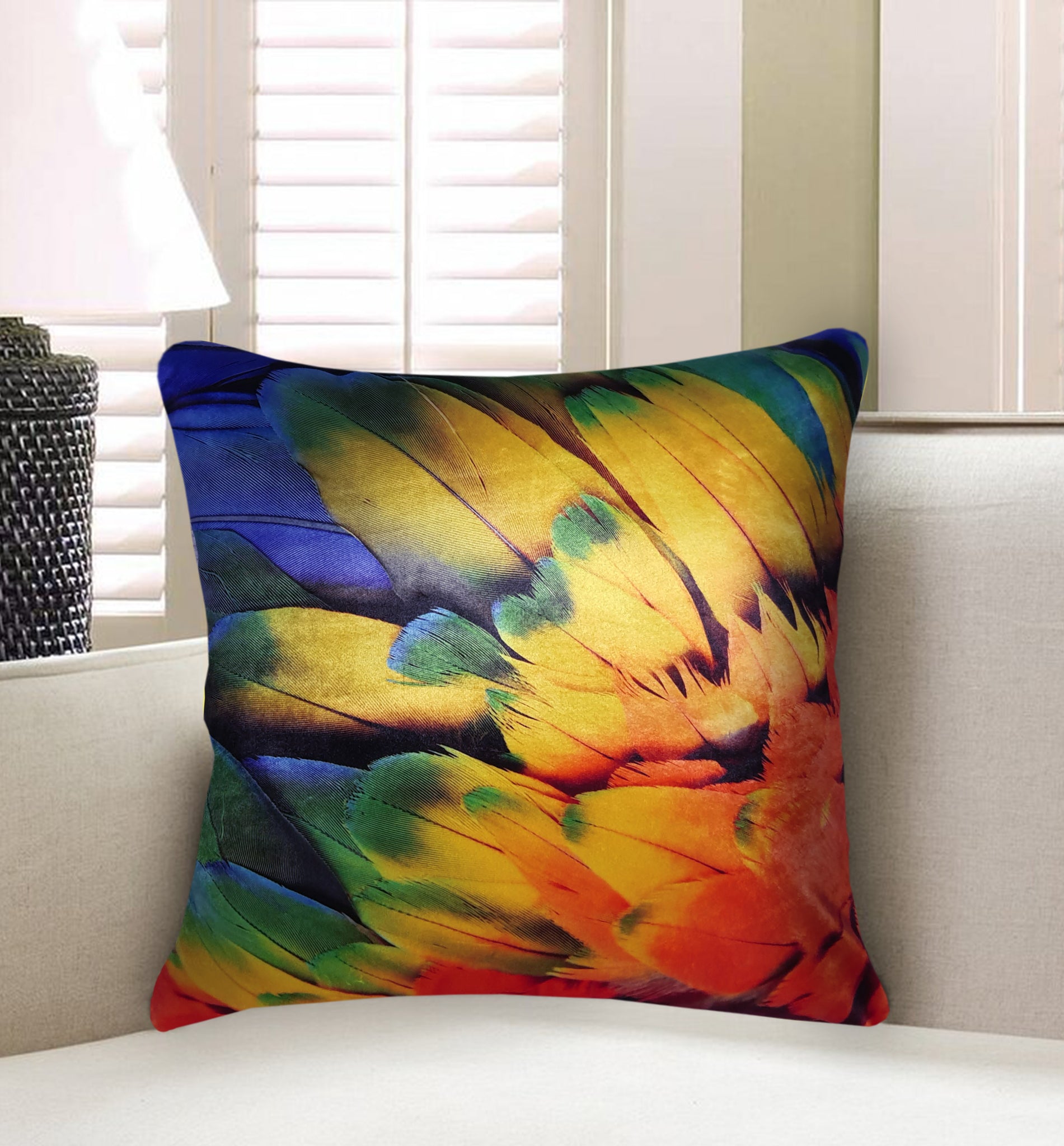 Colorful Velvet Cushion Cover Macaw Bird Feathers Decorative Pillowcase Modern Home Decor Throw Pillow for Sofa Chair 45x45 cm 