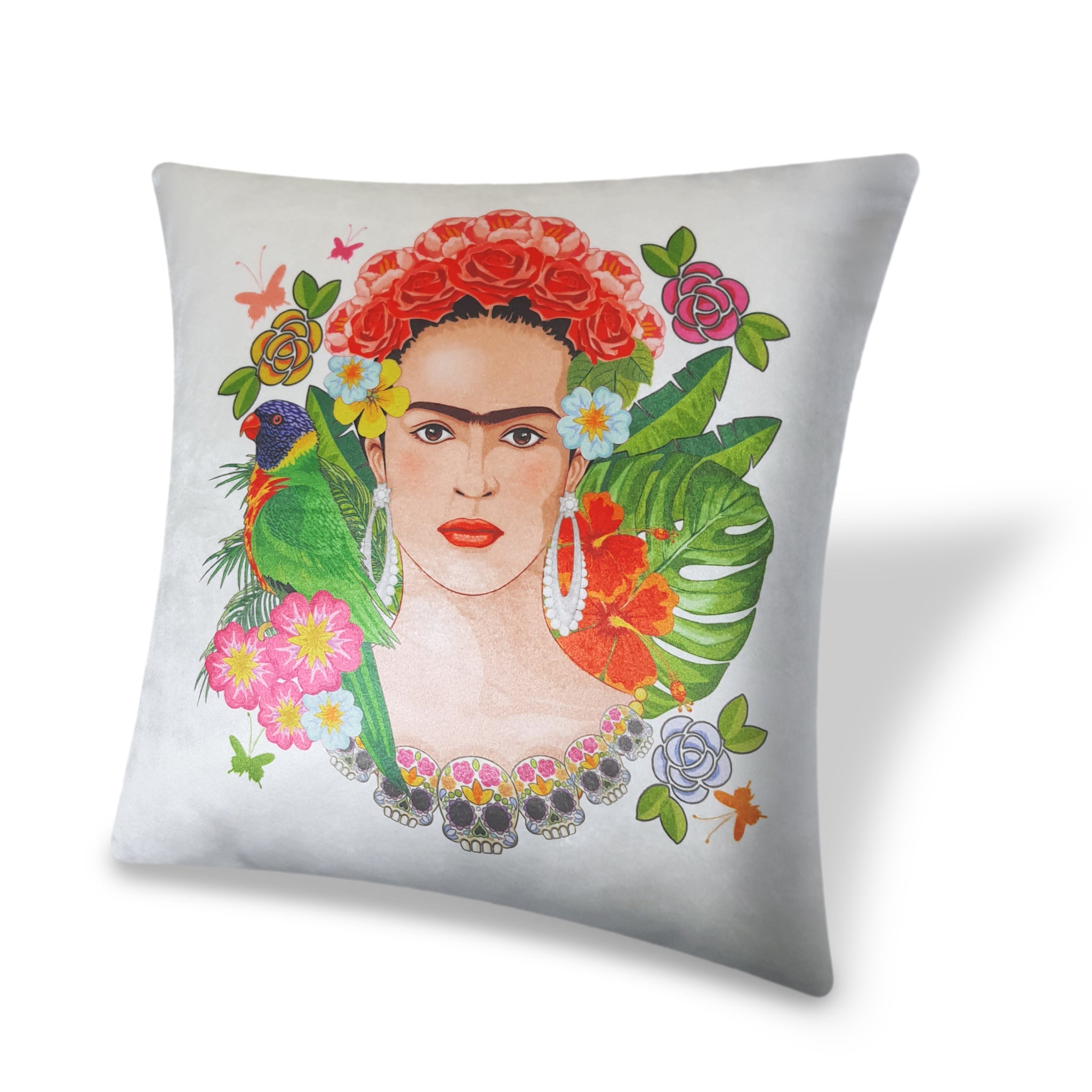 White Velvet Cushion Cover Frida Kahlo and Jungle Decorative Pillowcase Modern Home Decor Throw Pillow for Sofa Chair 45x45 cm 