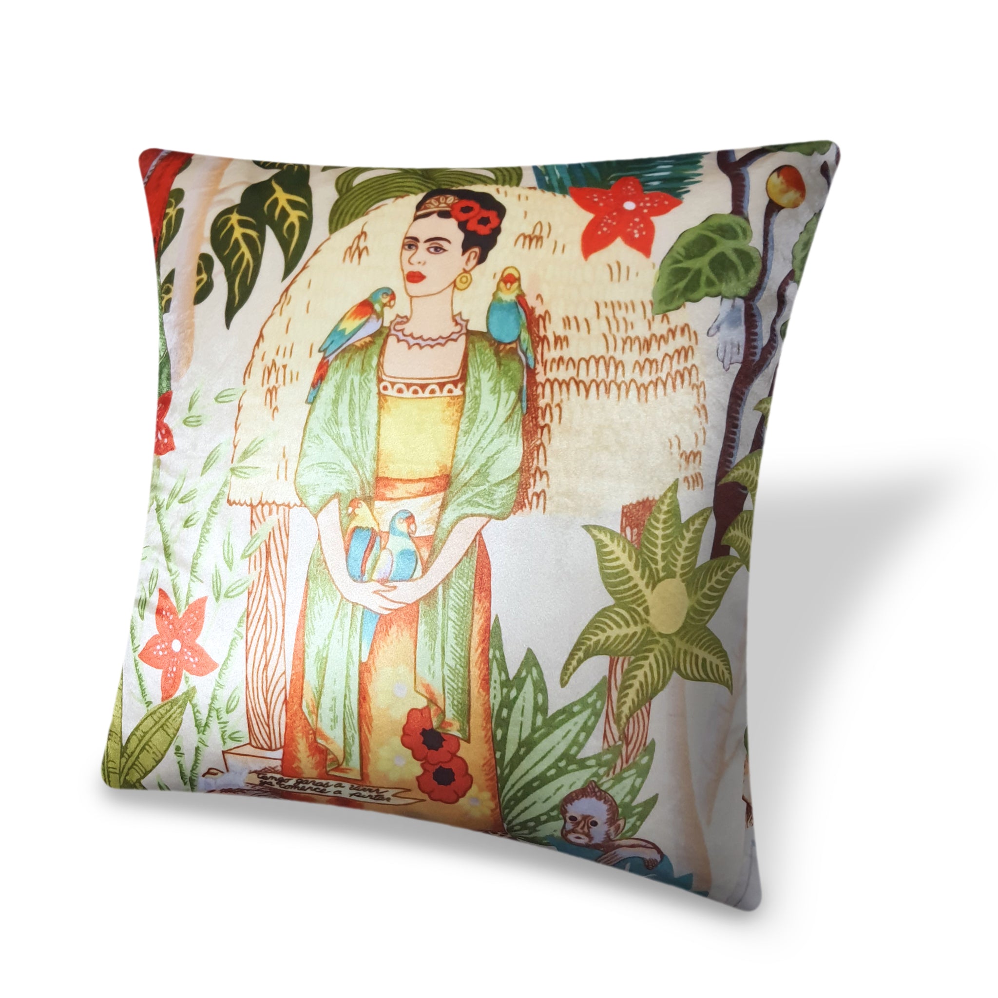 Beige Velvet Cushion Cover Frida Kahlo and Jungle Decorative Pillowcase Home Decor Throw Pillow for Sofa Chair 45x45 cm
