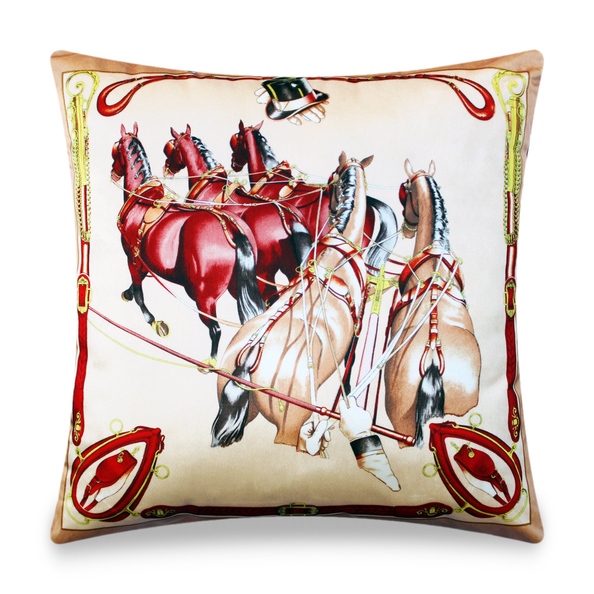Yellow Velvet Cushion Cover, Hermes Inspired Horse Printed Decorative Pillow, Vintage Home Décor Throw Pillow Cover,  45 x 45 CM