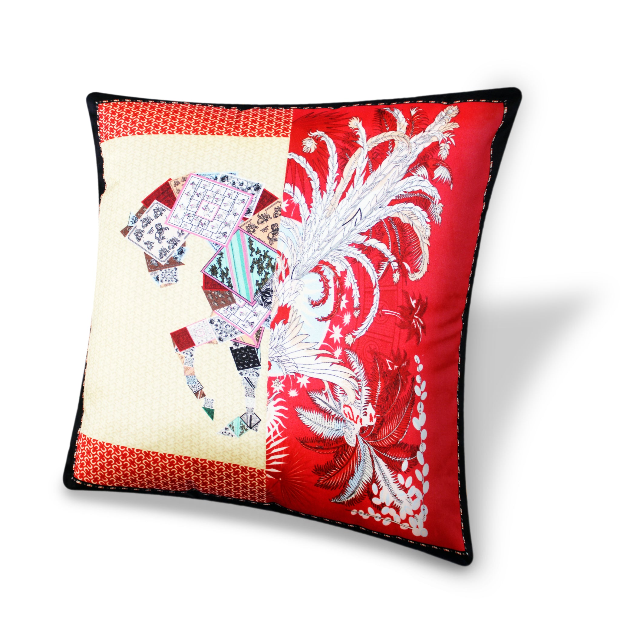 Red Velvet Cushion Cover, Hermes Inspired Horse Printed Decorative Pillow, Vintage Home Décor Throw Pillow Cover,  45 x 45 CM