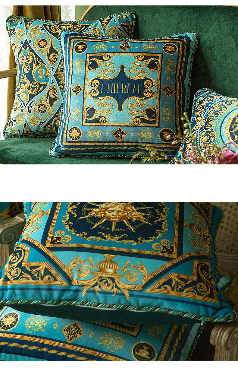 Velvet Cushion Cover Victorian Baroque Style Series Decorative Pillowcase Home Décor Throw Pillow for Sofa Chair Couch Green 18x18 In