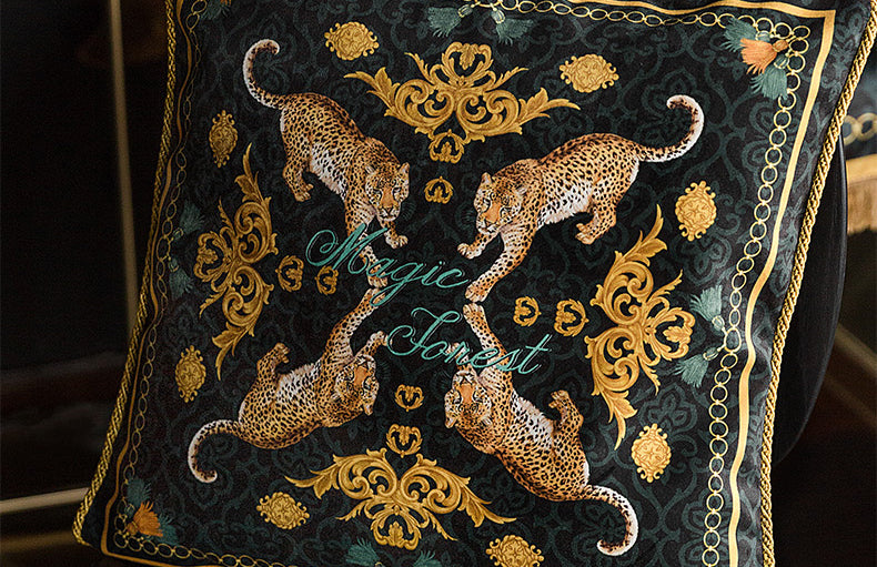 Velvet Cushion Cover Leopards and Baroque Font Decorative Pillowcase Home Decor Throw Pillow for Sofa, Chair Couch Gift 18x18 In