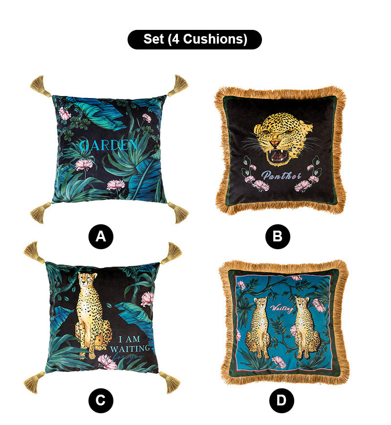 Velvet Cushion Cover Jungle and Panther Series Decorative Pillowcase Home Decor Throw Pillow for Sofa Chair Gift 45*45 cm 18x18 In.