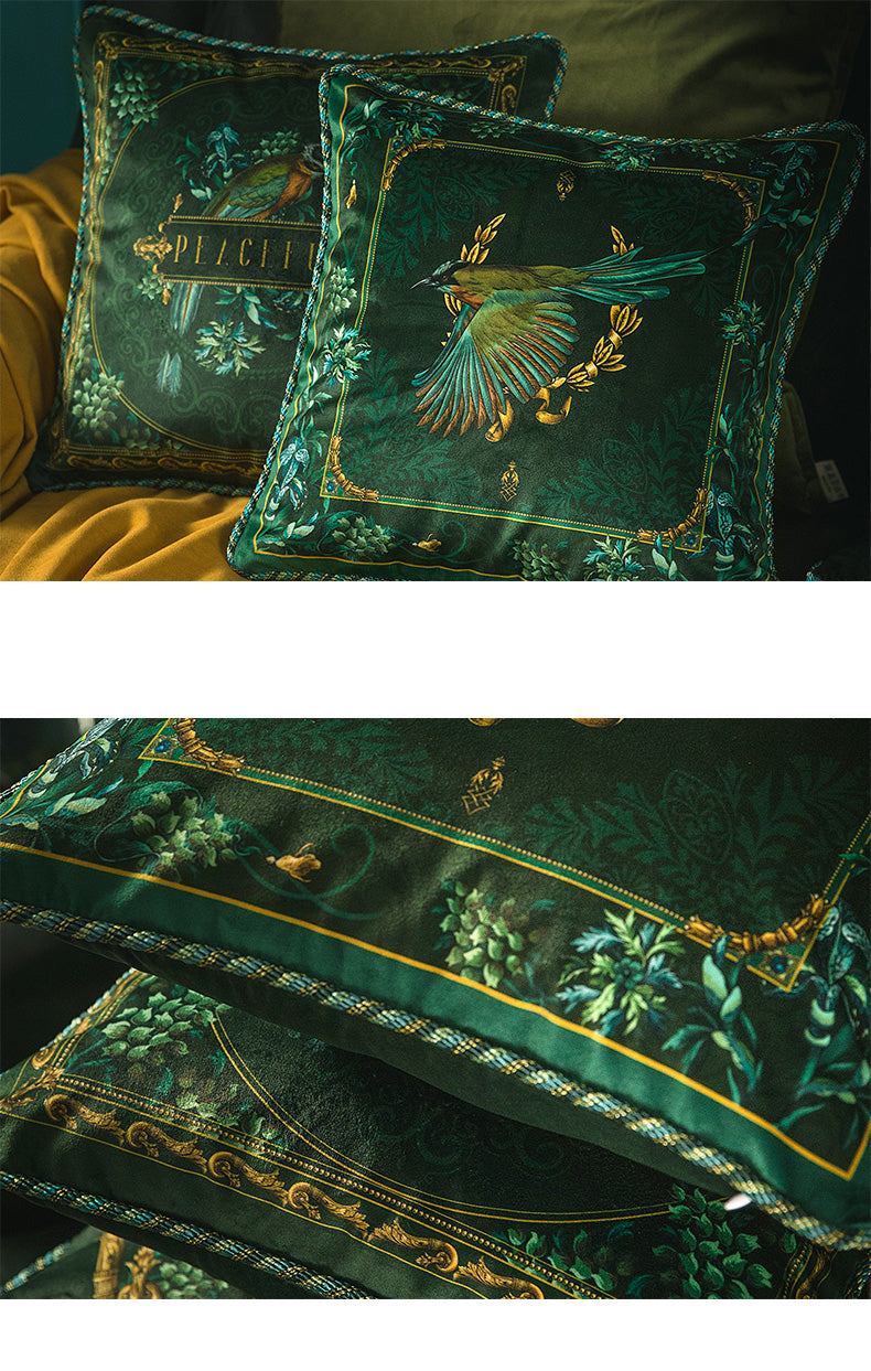 Velvet Cushion Cover Victorian Style Series Decorative Pillowcase Home Décor Throw Pillow for Sofa Chair Couch Green 18x18 In