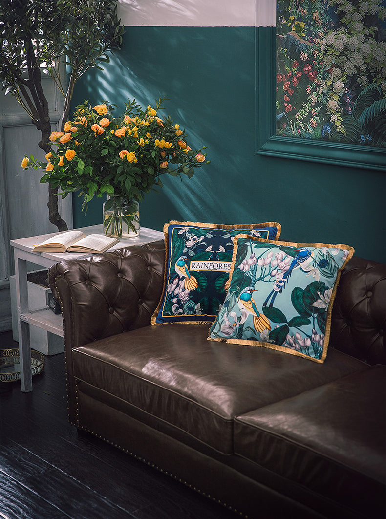 Velvet Cushion Cover Natural Rainforest Series Decorative Pillowcase Home Décor Throw Pillow for Sofa Chair Couch Green 18x18 In