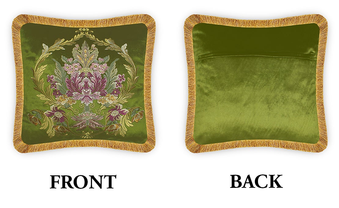 Gold Green Purple Floral Embroidery Baroque Style Cushion Cover