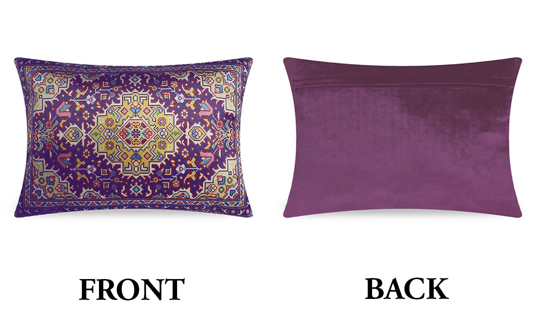 Purple Velvet Lumbar Cushion Cover Persian Carpet Pattern Decorative Pillowcase Home Decor Throw Pillow for Sofa Chair Living Room 30x50 cm 12x20 In