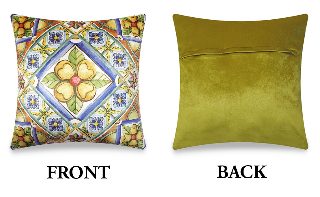 Velvet Cushion Cover Baroque Ceramic Tile Art Decorative Pillow Cover Home Decor Throw Pillow for Sofa Chair Bedroom 45x45 cm 18x18 In