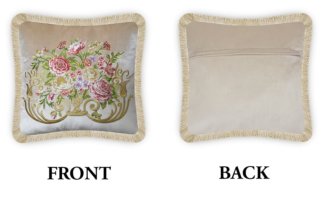 Velvet Cushion Cover Baroque Rose Decorative Pillowcase Floral Bouquet Embroidery  Throw Pillow for Sofa Chair Red 45x45 cm 18x18 Inches