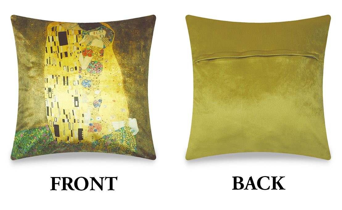 Golden Velvet Cushion Cover Gustav Klimt's Kiss Paint Decorative Pillow Cover Home Decor Throw Pillow for Sofa Chair Bedroom 45x45 cm 18x18 In
