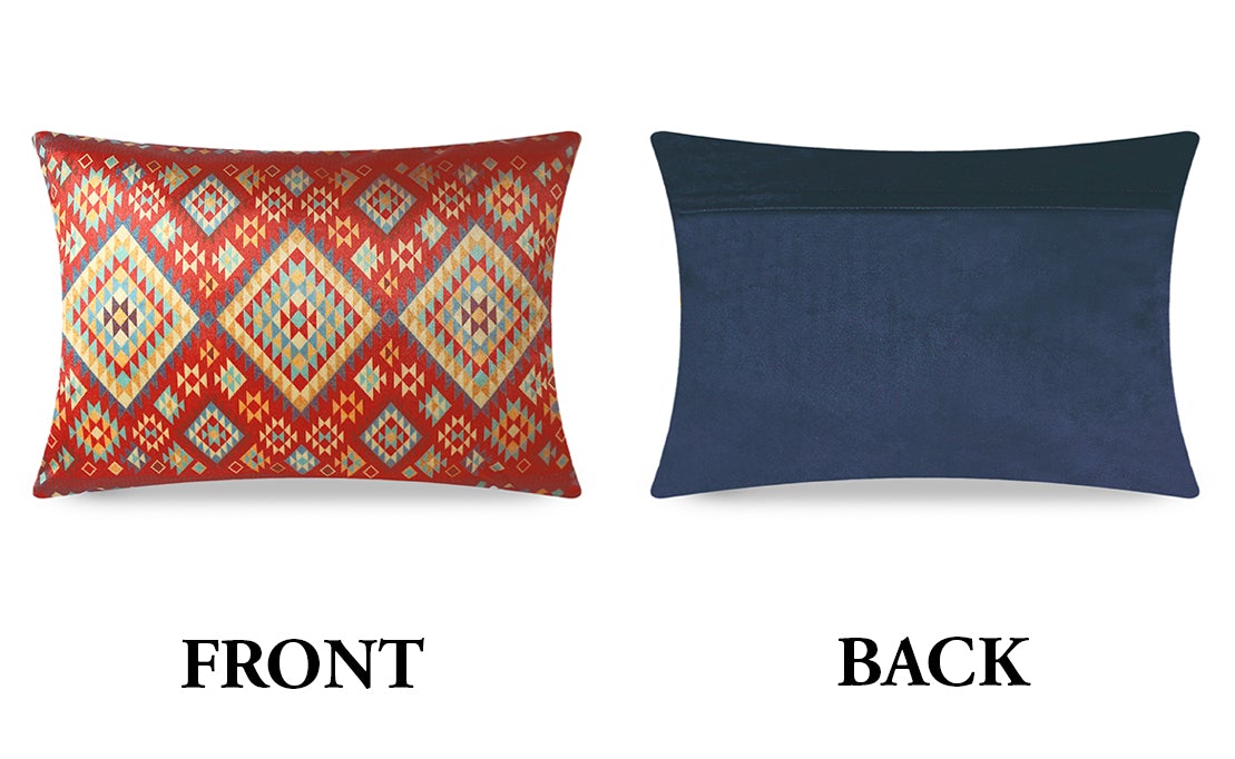 Red Velvet Lumbar Cushion Cover Ethnic Aztec Geometric Decorative Pillowcase Home Decor Throw Pillow for Sofa Chair Living Room 30x50 cm 12x20 In