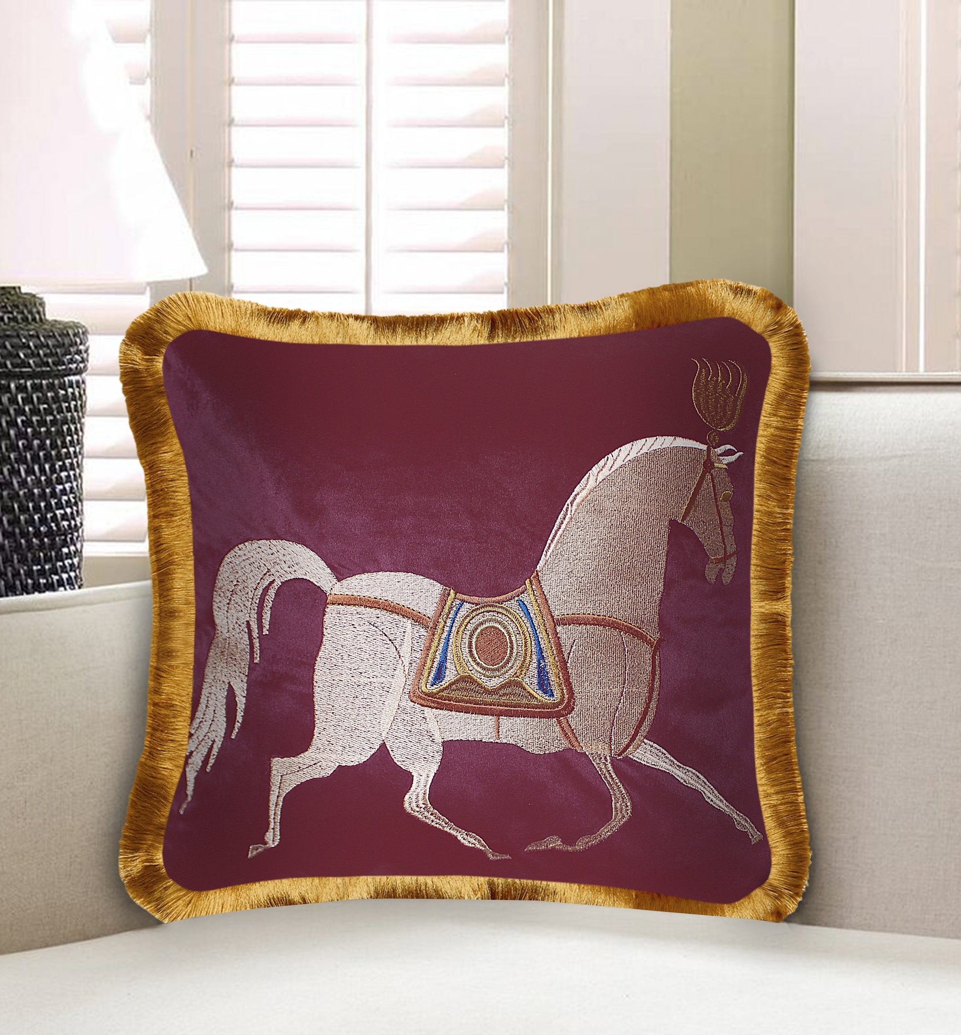 Red Luxury Classic Horse Embroidery Baroque Style Decorative Cushion Cover Pillow Case Home European Sofa Throw Pillow
