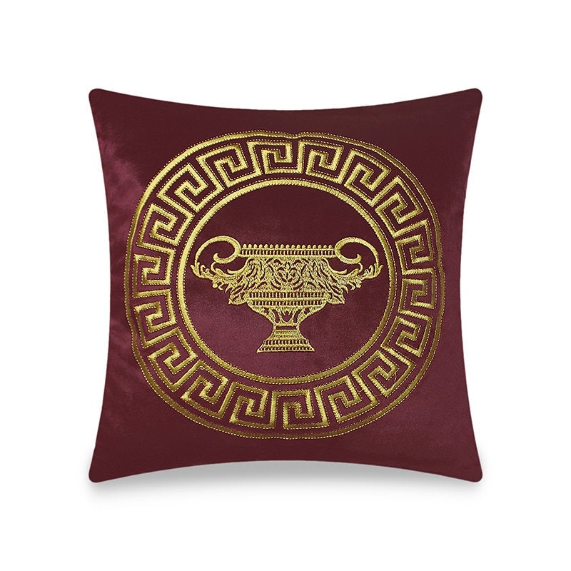 Red Luxury Baroque Style Decorative Embroidered Cushion Cover Velvet Pillow Case Home European Sofa Throw Pillow