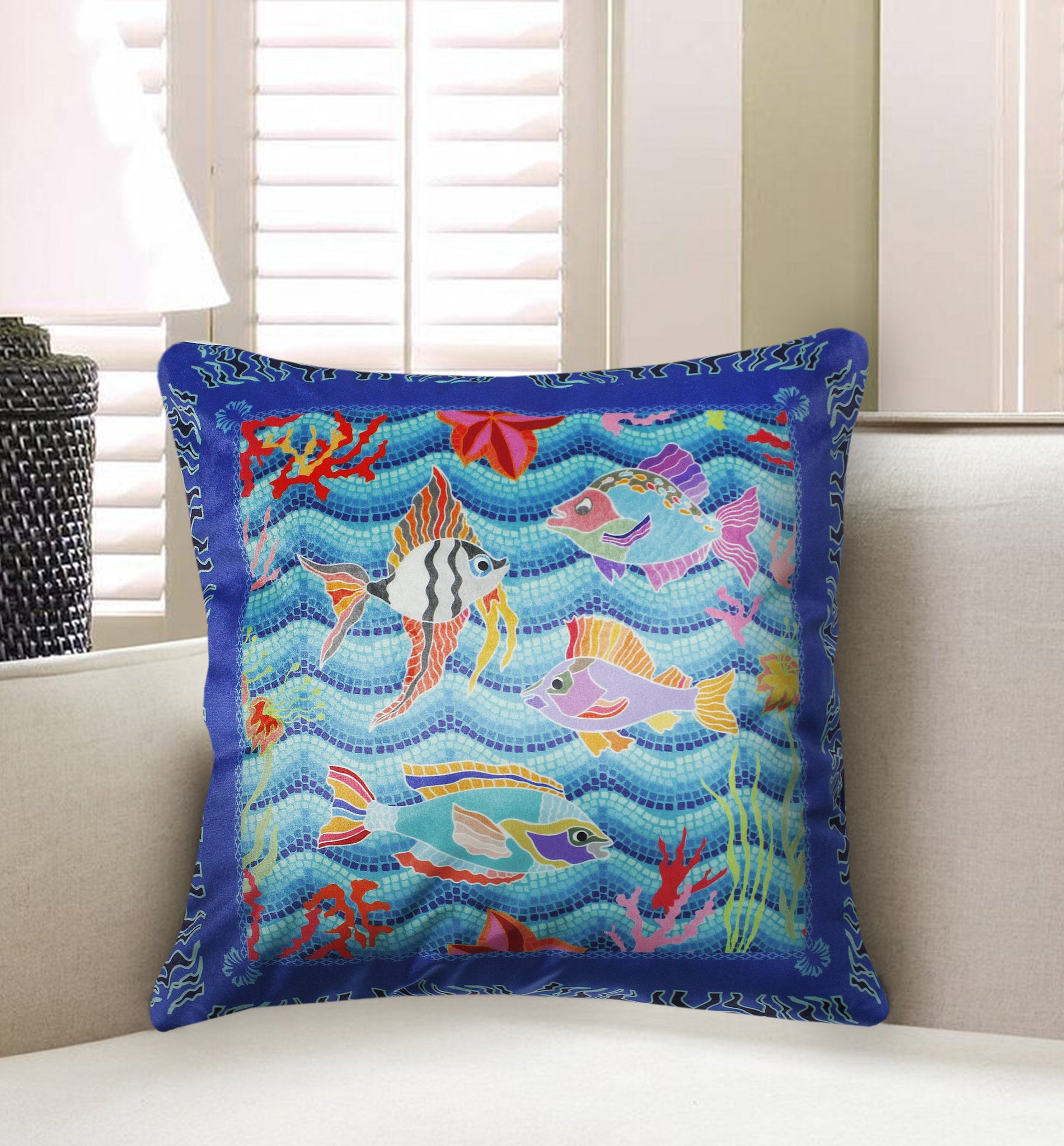 Blue Velvet Cushion Cover Aqua World Decorative Pillowcase Home Decor Throw Pillow for Sofa Chair Living Room 45x45 cm 18x18 In