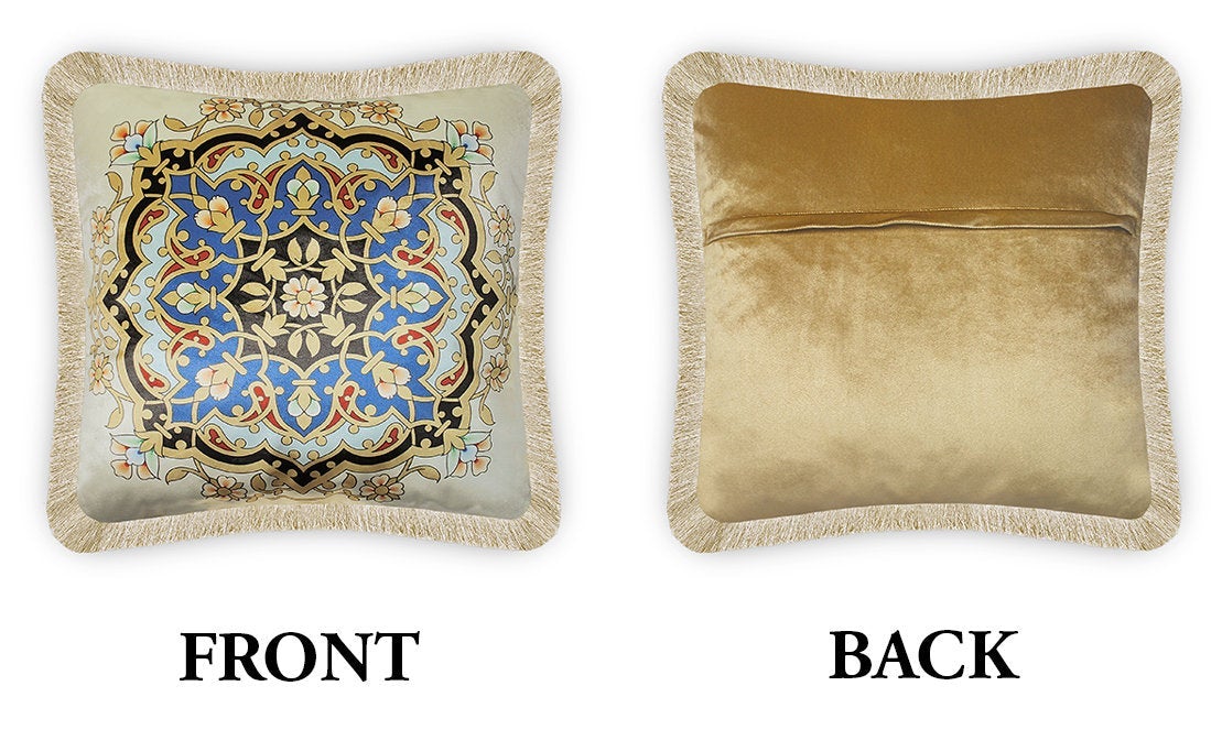Beige Velvet Cushion Cover Ottoman Floral Decorative Pillowcase Classic Home Decor Throw Pillow for Sofa Chair Living Room 45x45 cm 18x18 In