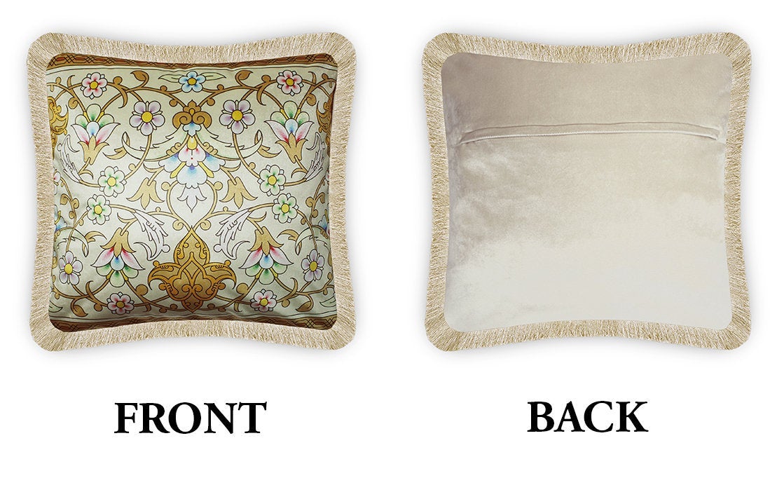 Beige Velvet Cushion Cover Ottoman Floral Decorative Pillowcase Home Decor Throw Pillow for Sofa Chair Living Room 45x45 cm 18x18 In
