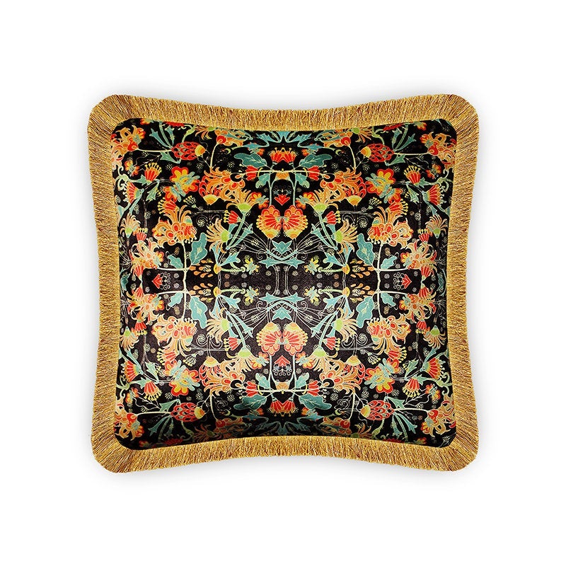 Black Velvet Cushion Cover Colorful Floral Decorative Pillowcase Home Decor Throw Pillow for Sofa Chair Living Room 45x45 cm 18x18 In