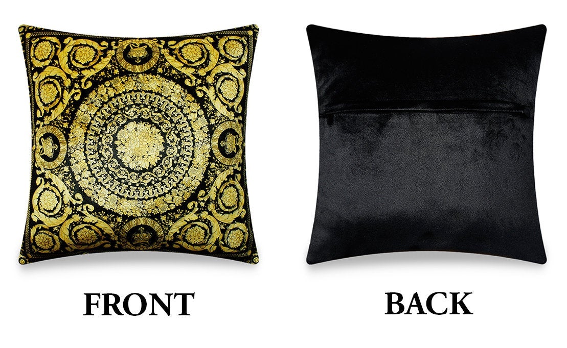 Black Velvet Cushion Cover Classic Baroque Style Decorative pillowcase Traditional Floral Motif Décor Throw Pillow for Sofa Chair Bedroom Living Room 45x45cm(18x18 Inches)