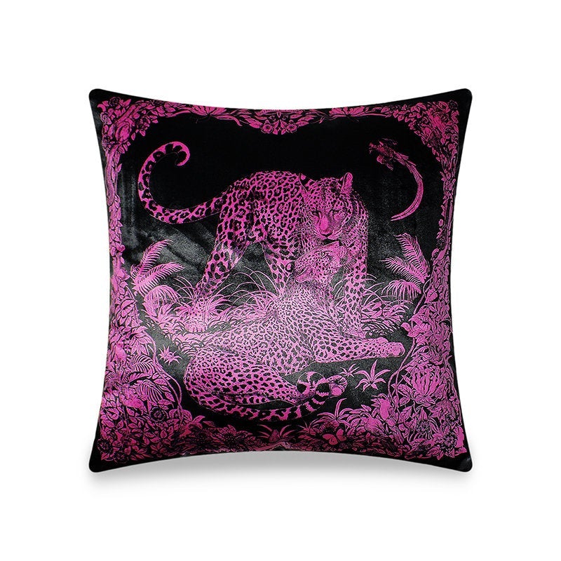 Purple Velvet Pillow Cover Leopard Decorative Cushion Cover Pillowcase Modern Home Decor Throw Pillow for Sofa Chair 45x45cm 18x18 Inches