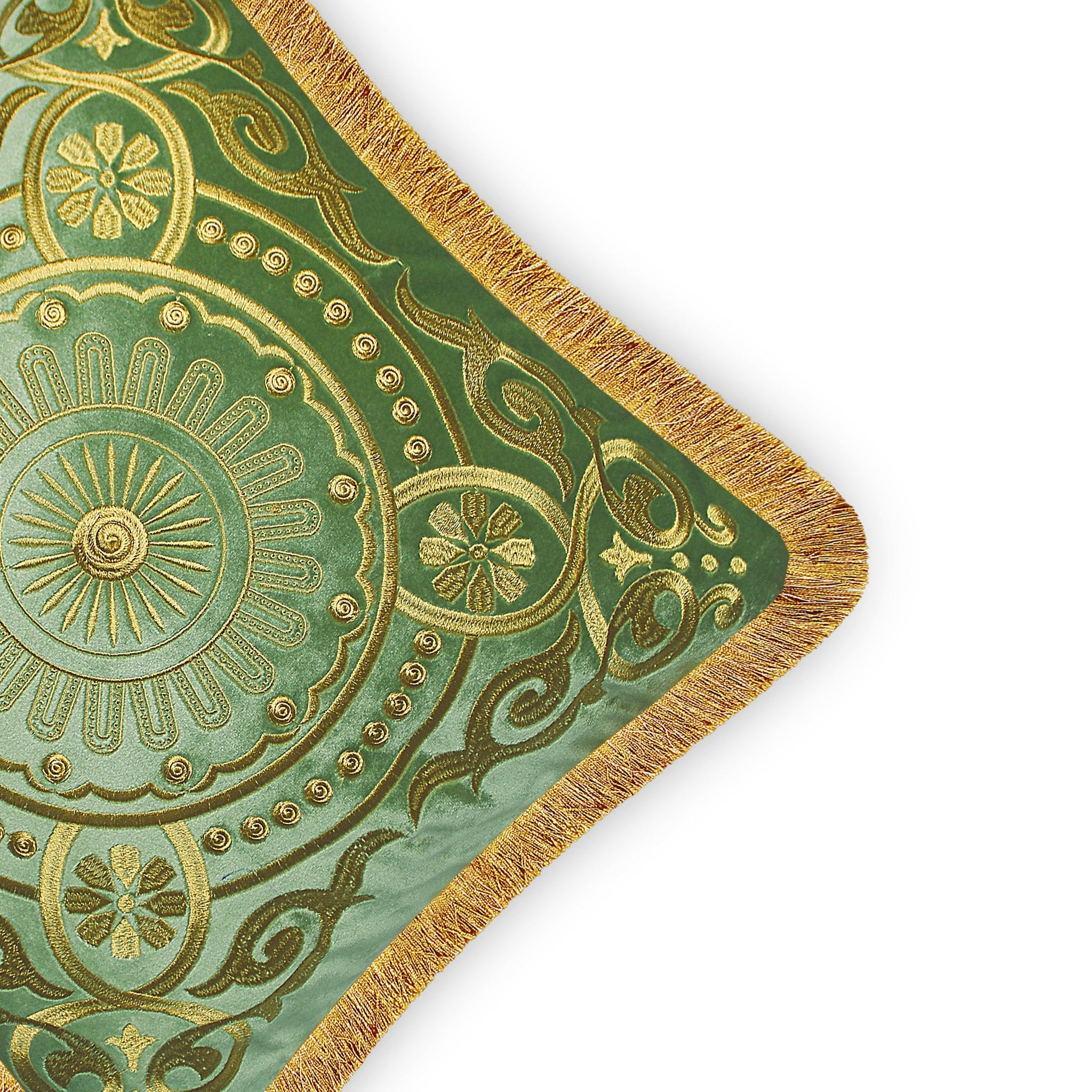 Gold Fringe Baroque Décor Motif Embroidered Cushion Cover Velvet Pillow Case Home Decorative European Sofa Throw Pillows Green Beige