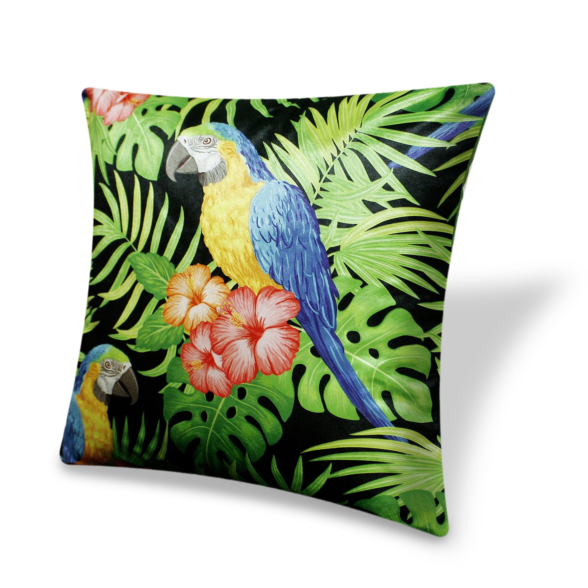 Green Velvet Cushion Cover Parrot and Jungle Decorative Pillowcase Home Decor Throw Pillow for Sofa Chair Living Room 45x45 cm 18x18 In