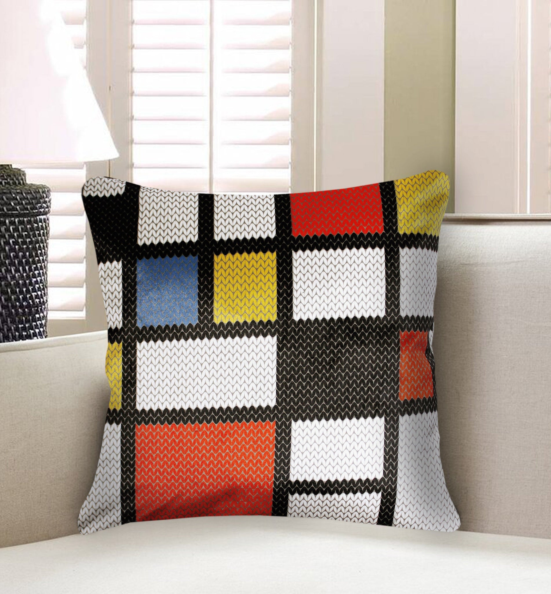Velvet Cushion Cover Mondrian Geometric Decorative Pillowcase Iconic Paint Art Decor Throw Pillow for Sofa Chair Bedroom Living Room Multi Color 45x45cm (18x18 In)