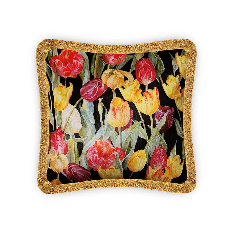  Velvet Cushion Cover Home Decor Floral Decorative pillowcase Tulip Décor Throw Pillow for Sofa Chair Bedroom Living Room Multi Color 45x45cm (18x18 Inches)